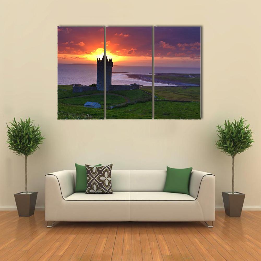 Sunset On An Ancient Castle In Ireland Canvas Wall Art-3 Horizontal-Gallery Wrap-37" x 24"-Tiaracle
