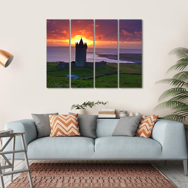 Sunset On An Ancient Castle In Ireland Canvas Wall Art-4 Horizontal-Gallery Wrap-34" x 24"-Tiaracle