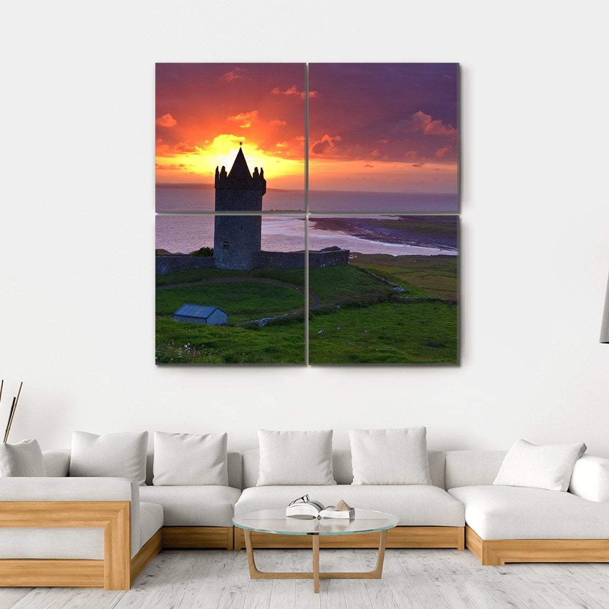 Sunset On An Ancient Castle In Ireland Canvas Wall Art-4 Square-Gallery Wrap-17" x 17"-Tiaracle