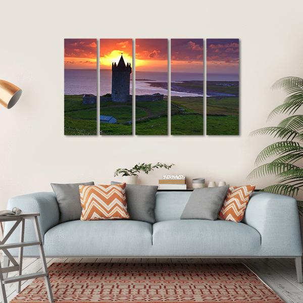Sunset On An Ancient Castle In Ireland Canvas Wall Art-5 Horizontal-Gallery Wrap-22" x 12"-Tiaracle
