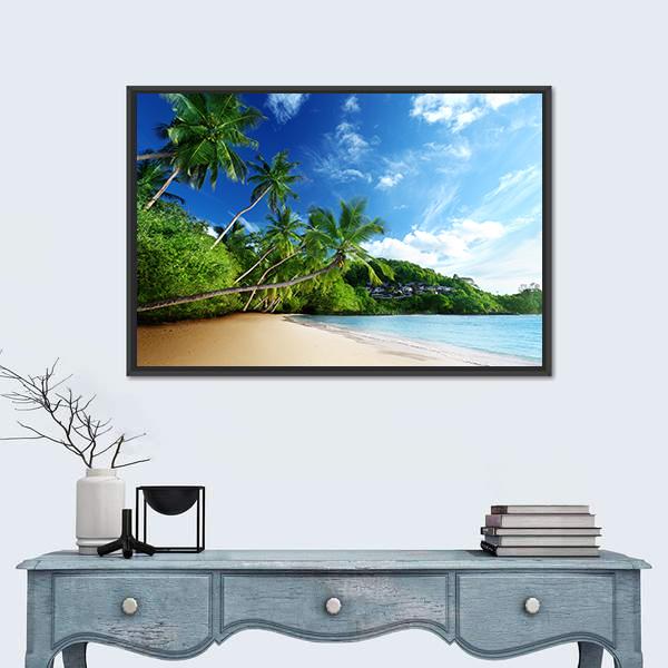 Sunset On Beach Anse Takamaka Canvas Wall Art-1 Piece-Floating Frame-24" x 16"-Tiaracle