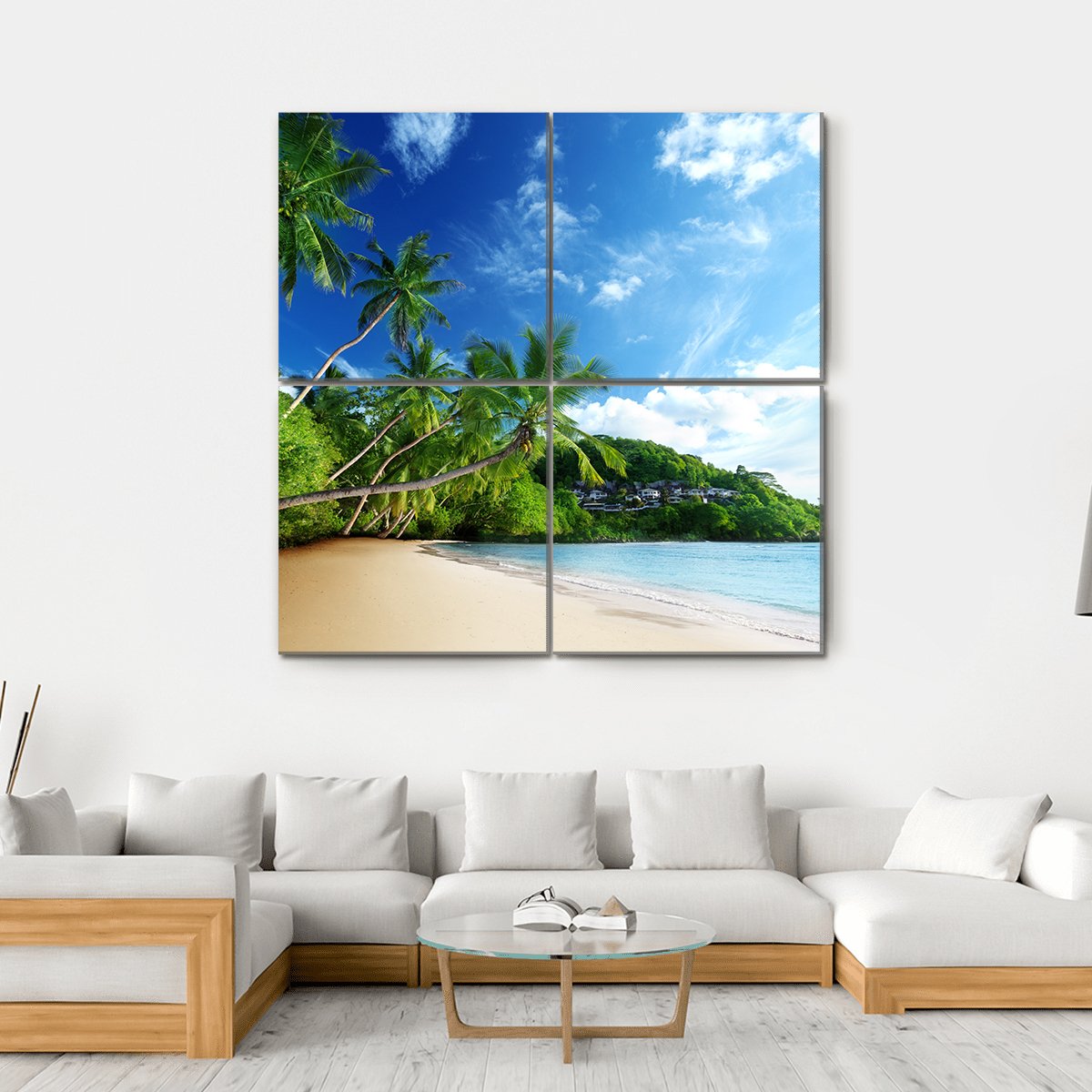 Sunset On Beach Anse Takamaka Canvas Wall Art-4 Square-Gallery Wrap-17" x 17"-Tiaracle