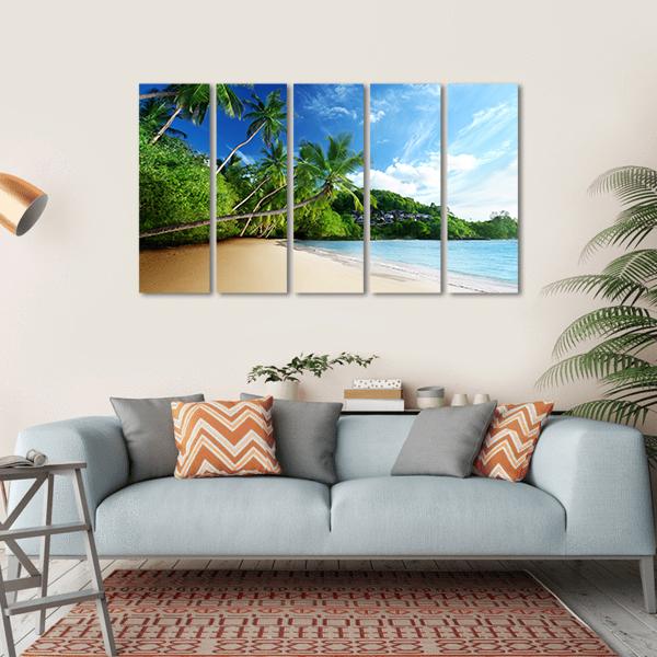 Sunset On Beach Anse Takamaka Canvas Wall Art-5 Horizontal-Gallery Wrap-22" x 12"-Tiaracle