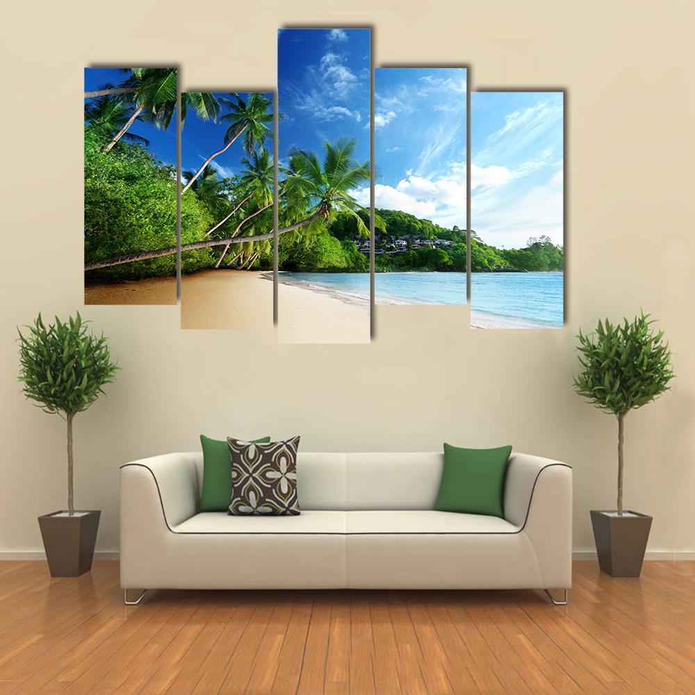 Sunset On Beach Anse Takamaka Canvas Wall Art-3 Horizontal-Gallery Wrap-37" x 24"-Tiaracle
