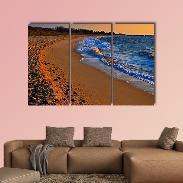 Sunset On Beach New Jersey Canvas Wall Art-3 Horizontal-Gallery Wrap-37" x 24"-Tiaracle