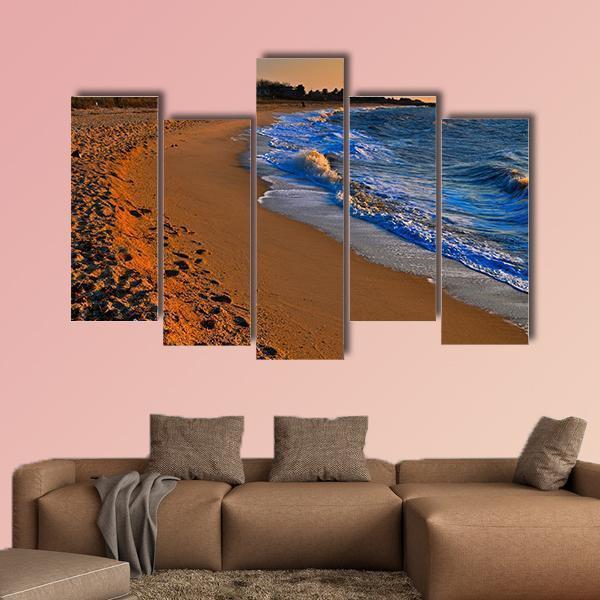 Sunset On Beach New Jersey Canvas Wall Art-5 Pop-Gallery Wrap-47" x 32"-Tiaracle