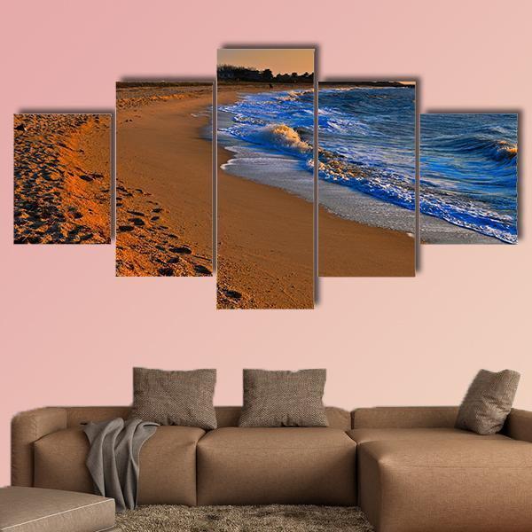 Sunset On Beach New Jersey Canvas Wall Art-5 Star-Gallery Wrap-62" x 32"-Tiaracle