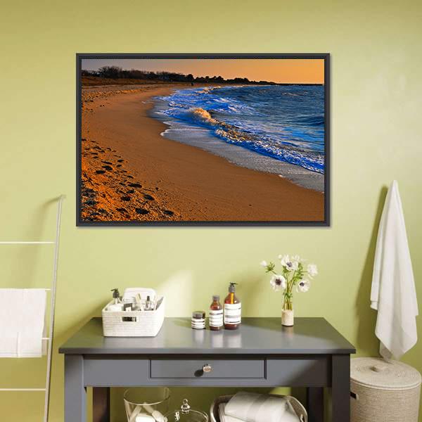 Sunset On Beach New Jersey Canvas Wall Art-3 Horizontal-Gallery Wrap-25" x 16"-Tiaracle