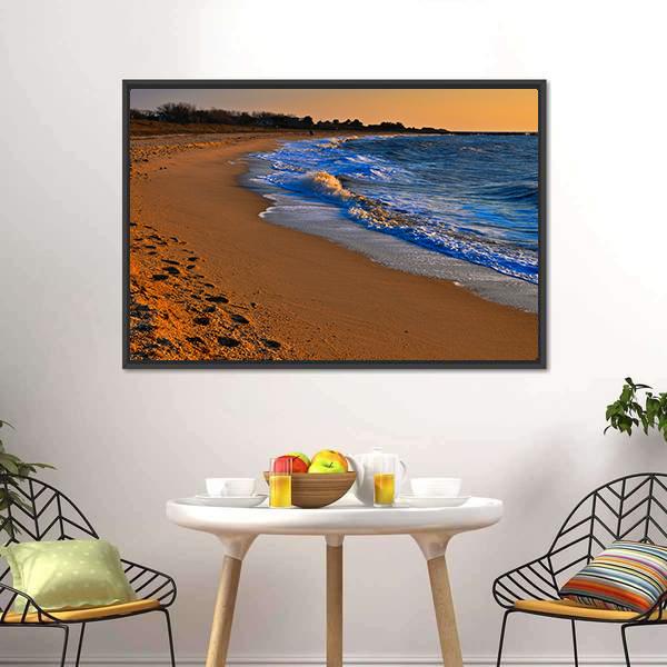 Sunset On Beach New Jersey Canvas Wall Art-1 Piece-Floating Frame-24" x 16"-Tiaracle