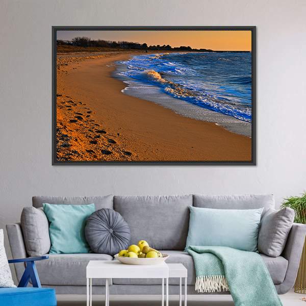 Sunset On Beach New Jersey Canvas Wall Art-3 Horizontal-Gallery Wrap-25" x 16"-Tiaracle