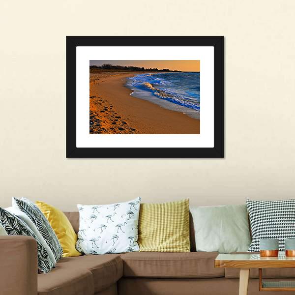 Sunset On Beach New Jersey Canvas Wall Art-1 Piece-Framed Print-20" x 16"-Tiaracle
