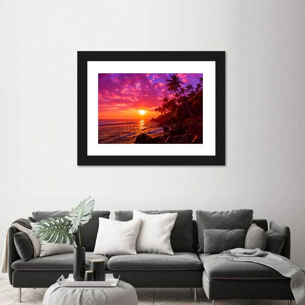 Sunset On Beach With Palm Trees Canvas Wall Art-3 Horizontal-Gallery Wrap-25&quot; x 16&quot;-Tiaracle