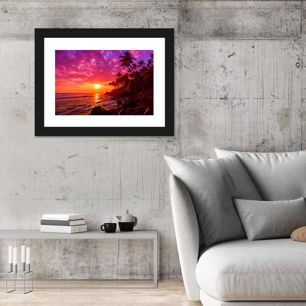 Sunset On Beach With Palm Trees Canvas Wall Art-3 Horizontal-Gallery Wrap-25&quot; x 16&quot;-Tiaracle