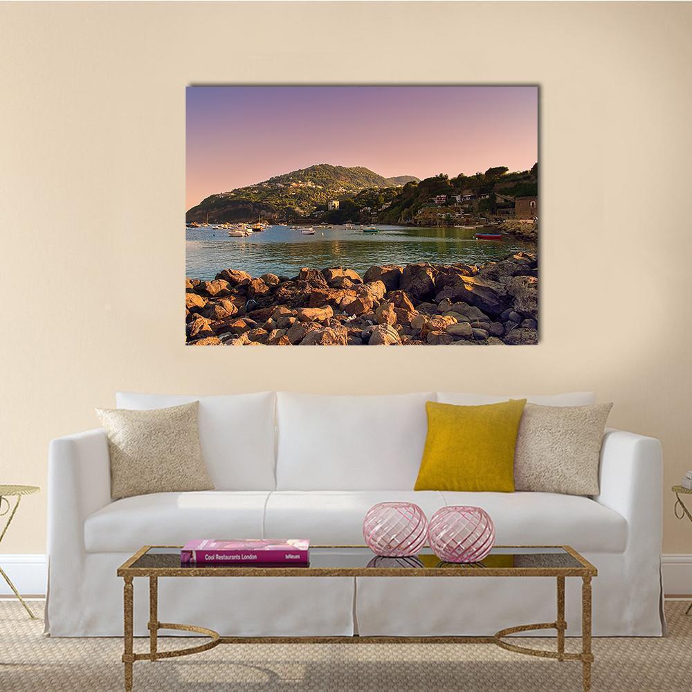 Sunset On Coast Of Ischia Island Canvas Wall Art-1 Piece-Gallery Wrap-36" x 24"-Tiaracle