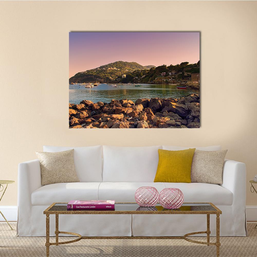 Sunset On Coast Of Ischia Island Canvas Wall Art-5 Horizontal-Gallery Wrap-22" x 12"-Tiaracle