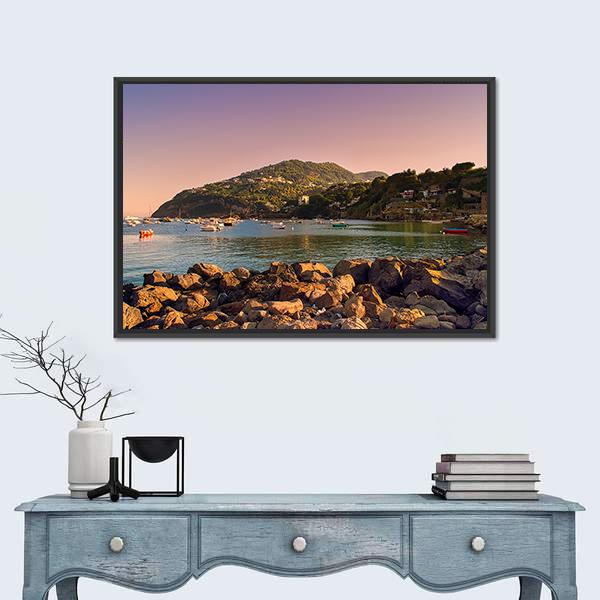 Sunset On Coast Of Ischia Island Canvas Wall Art-1 Piece-Floating Frame-24" x 16"-Tiaracle