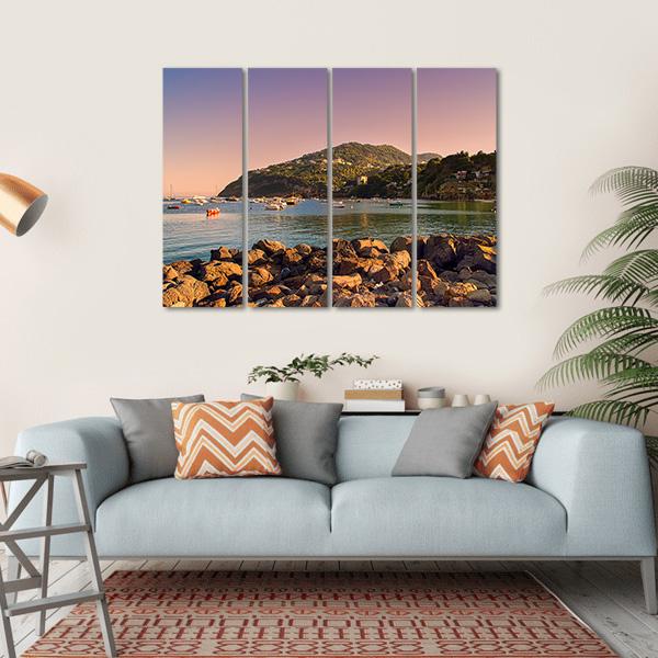 Sunset On Coast Of Ischia Island Canvas Wall Art-4 Horizontal-Gallery Wrap-34" x 24"-Tiaracle