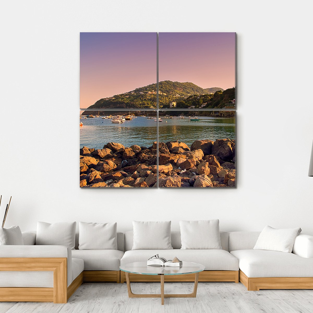 Sunset On Coast Of Ischia Island Canvas Wall Art-4 Square-Gallery Wrap-17" x 17"-Tiaracle