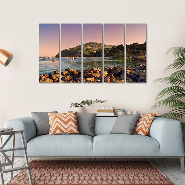 Sunset On Coast Of Ischia Island Canvas Wall Art-5 Horizontal-Gallery Wrap-22" x 12"-Tiaracle