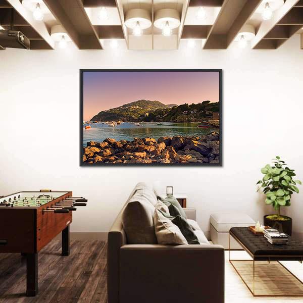 Sunset On Coast Of Ischia Island Canvas Wall Art-3 Horizontal-Gallery Wrap-25" x 16"-Tiaracle