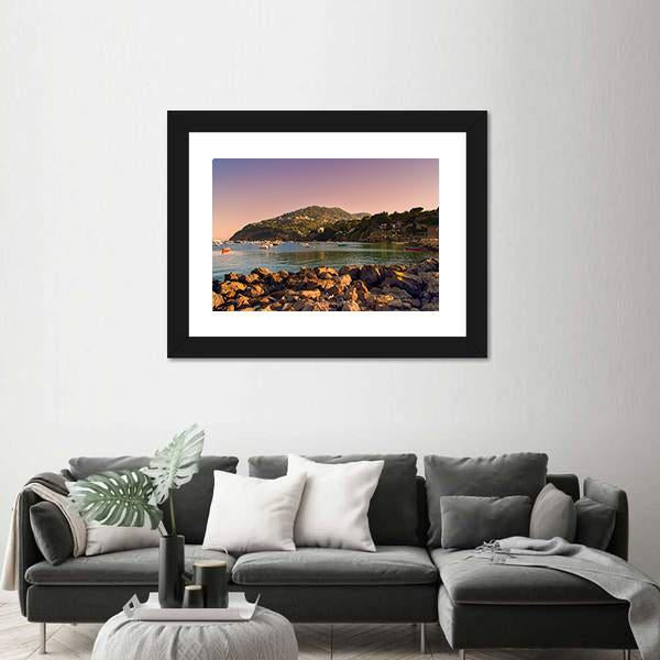 Sunset On Coast Of Ischia Island Canvas Wall Art-3 Horizontal-Gallery Wrap-25" x 16"-Tiaracle