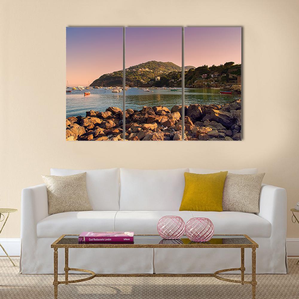 Sunset On Coast Of Ischia Island Canvas Wall Art-3 Horizontal-Gallery Wrap-37" x 24"-Tiaracle