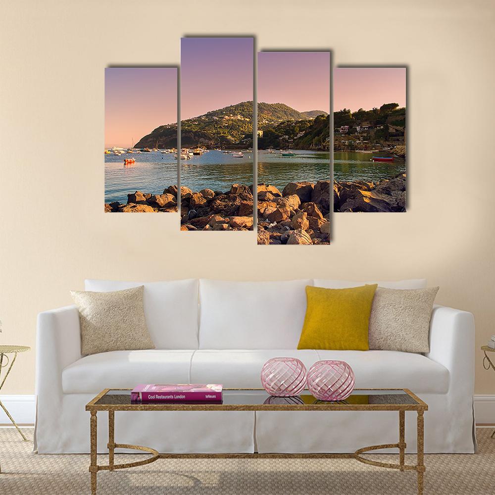 Sunset On Coast Of Ischia Island Canvas Wall Art-4 Pop-Gallery Wrap-50" x 32"-Tiaracle