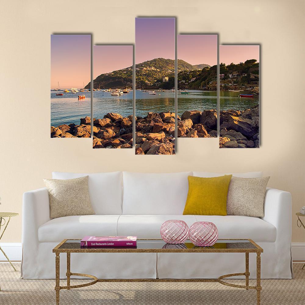 Sunset On Coast Of Ischia Island Canvas Wall Art-5 Pop-Gallery Wrap-47" x 32"-Tiaracle