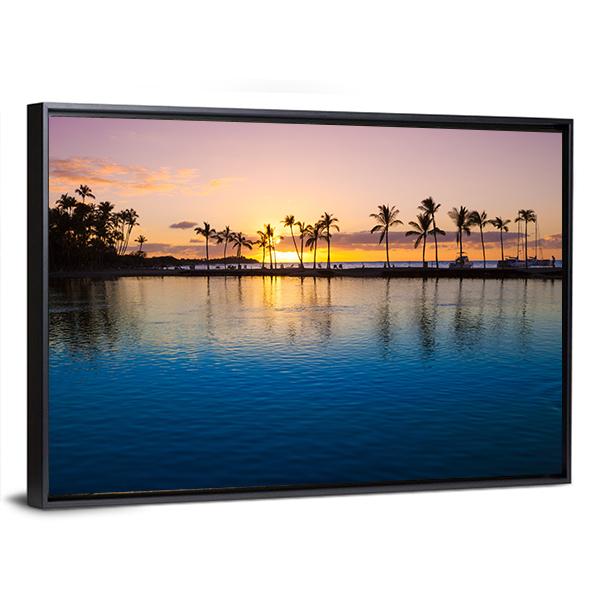 Sunset On Hawaii Beach Canvas Wall Art-3 Horizontal-Gallery Wrap-25" x 16"-Tiaracle