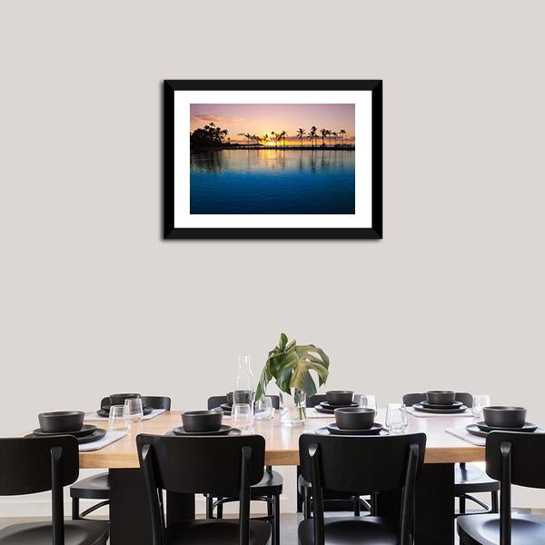 Sunset On Hawaii Beach Canvas Wall Art-1 Piece-Framed Print-20" x 16"-Tiaracle