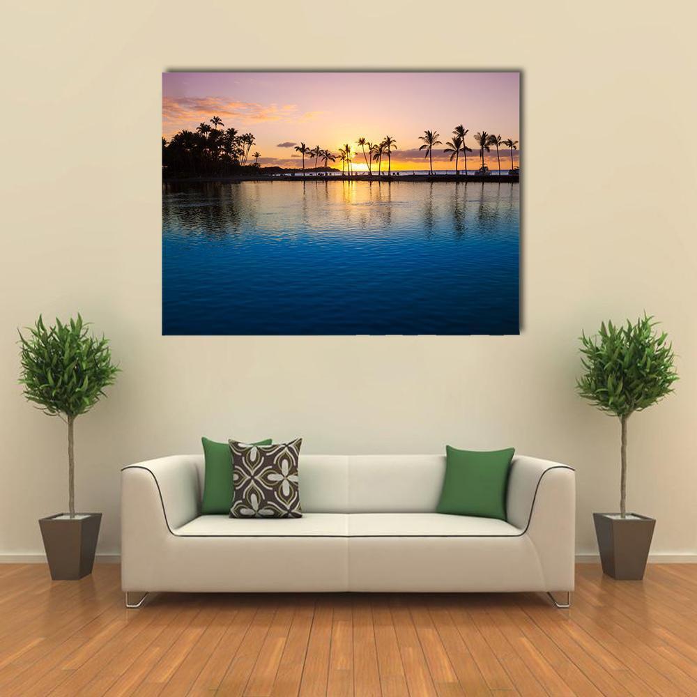 Sunset On Hawaii Beach Canvas Wall Art-1 Piece-Gallery Wrap-48" x 32"-Tiaracle