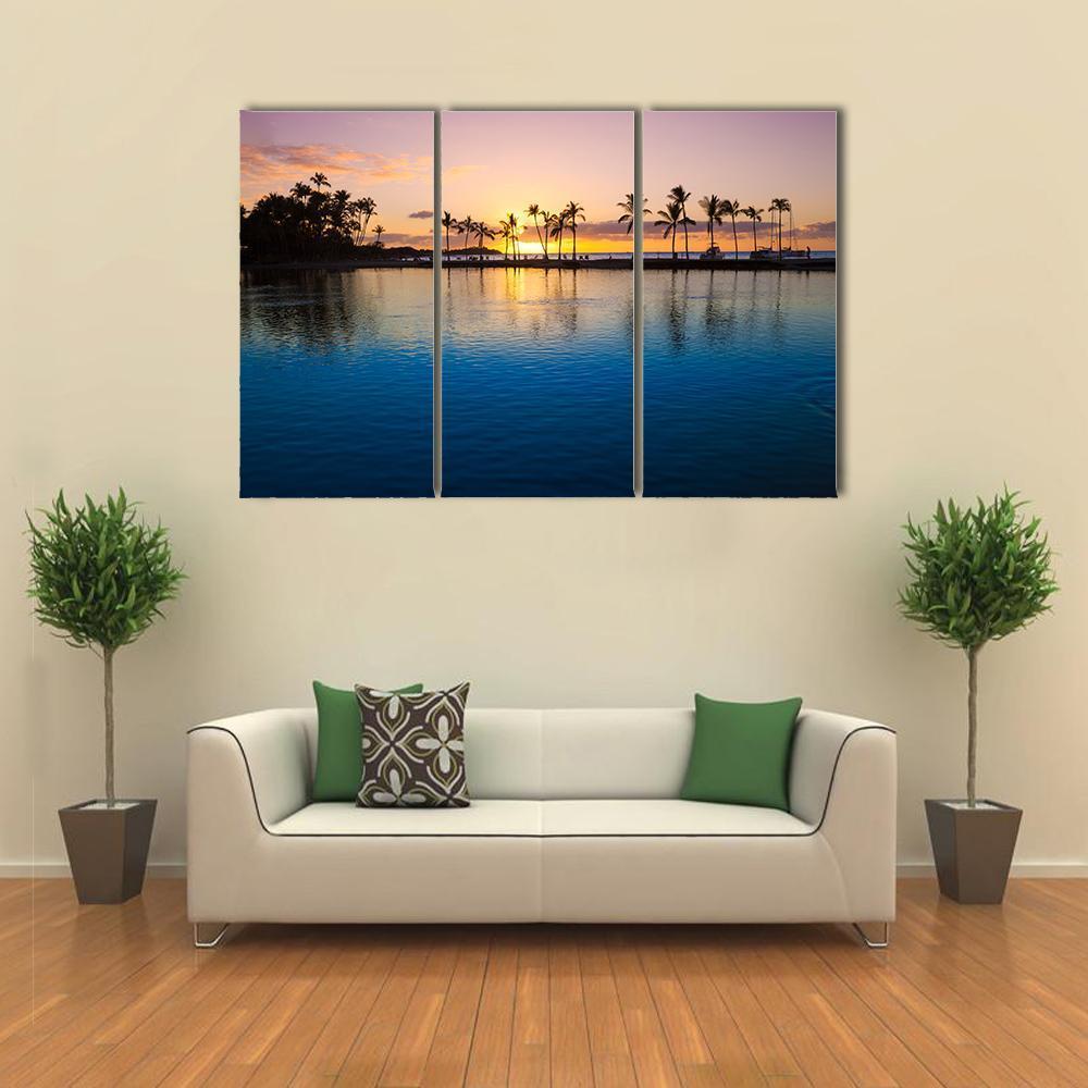 Sunset On Hawaii Beach Canvas Wall Art-3 Horizontal-Gallery Wrap-37" x 24"-Tiaracle