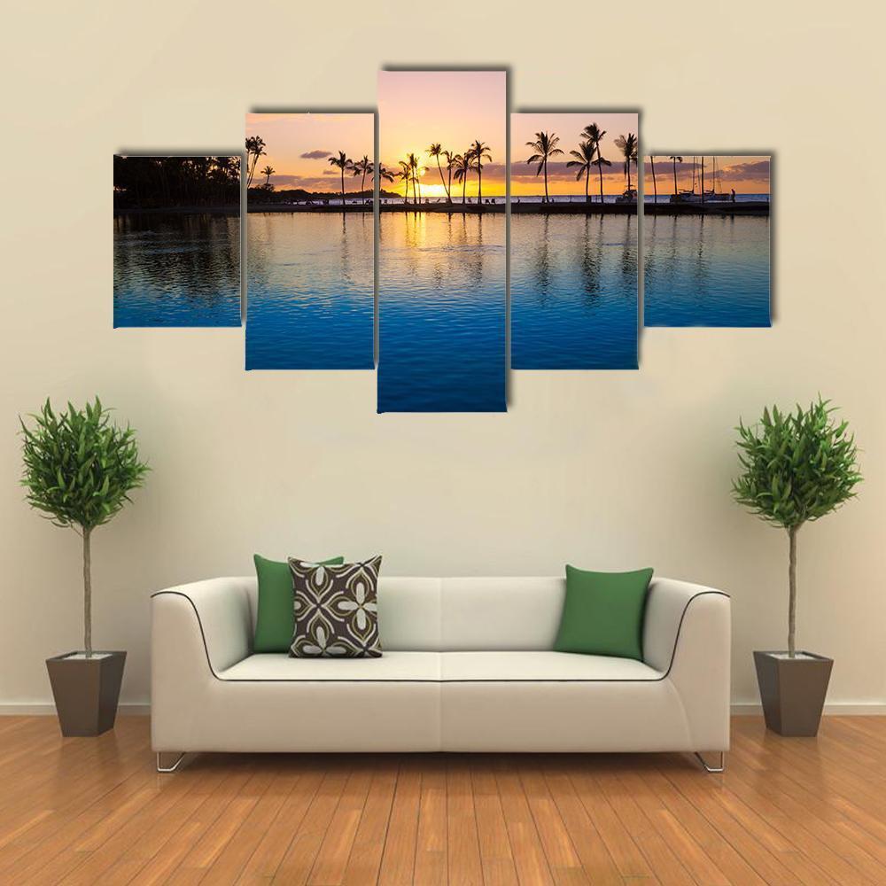 Sunset On Hawaii Beach Canvas Wall Art-3 Horizontal-Gallery Wrap-37" x 24"-Tiaracle