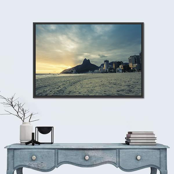 Sunset On Ipanema Beach In Rio de Janeiro Brazil Canvas Wall Art-1 Piece-Floating Frame-24" x 16"-Tiaracle