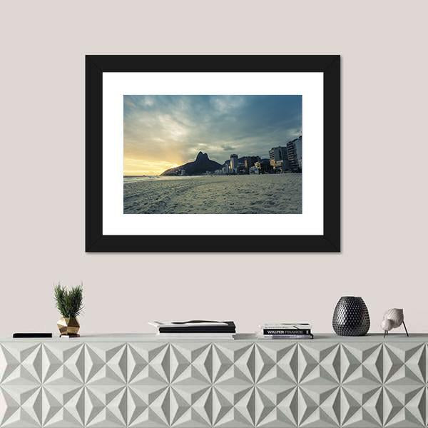 Sunset On Ipanema Beach In Rio de Janeiro Brazil Canvas Wall Art-1 Piece-Framed Print-20" x 16"-Tiaracle