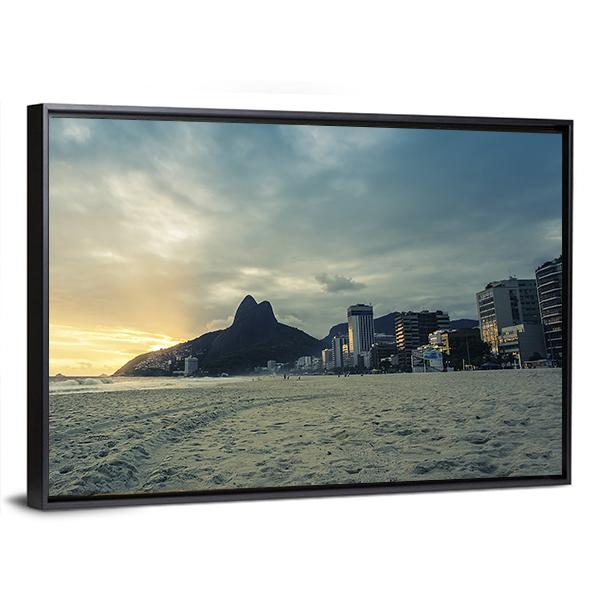 Sunset On Ipanema Beach In Rio de Janeiro Brazil Canvas Wall Art-3 Horizontal-Gallery Wrap-25" x 16"-Tiaracle