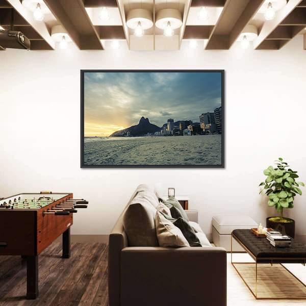 Sunset On Ipanema Beach In Rio de Janeiro Brazil Canvas Wall Art-3 Horizontal-Gallery Wrap-25" x 16"-Tiaracle