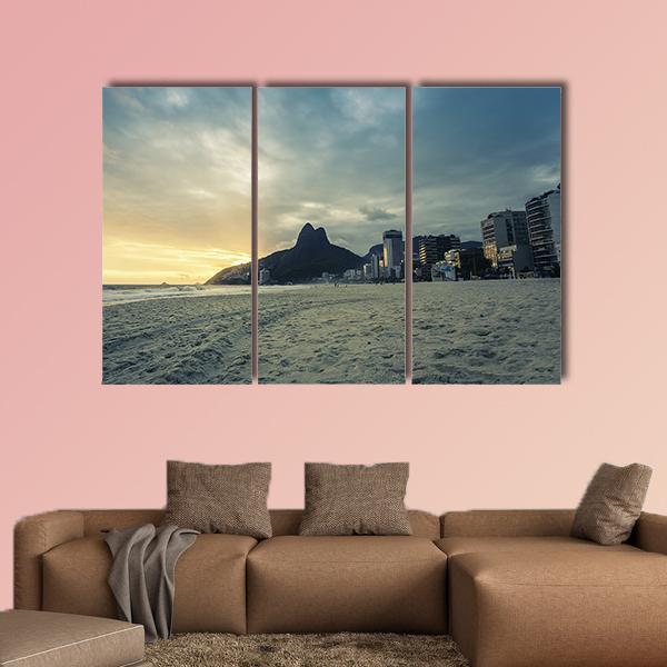 Sunset On Ipanema Beach In Rio de Janeiro Brazil Canvas Wall Art-3 Horizontal-Gallery Wrap-37" x 24"-Tiaracle