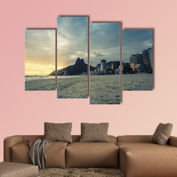 Sunset On Ipanema Beach In Rio de Janeiro Brazil Canvas Wall Art-4 Pop-Gallery Wrap-50" x 32"-Tiaracle