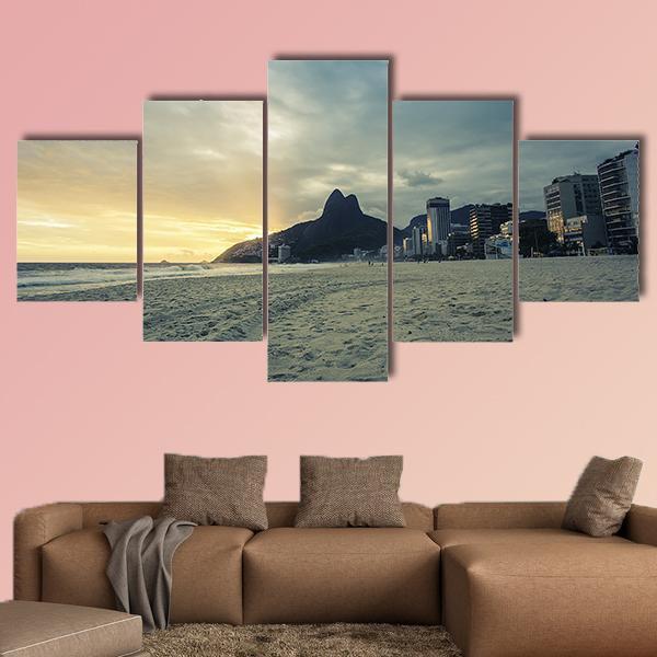 Sunset On Ipanema Beach In Rio de Janeiro Brazil Canvas Wall Art-5 Star-Gallery Wrap-62" x 32"-Tiaracle