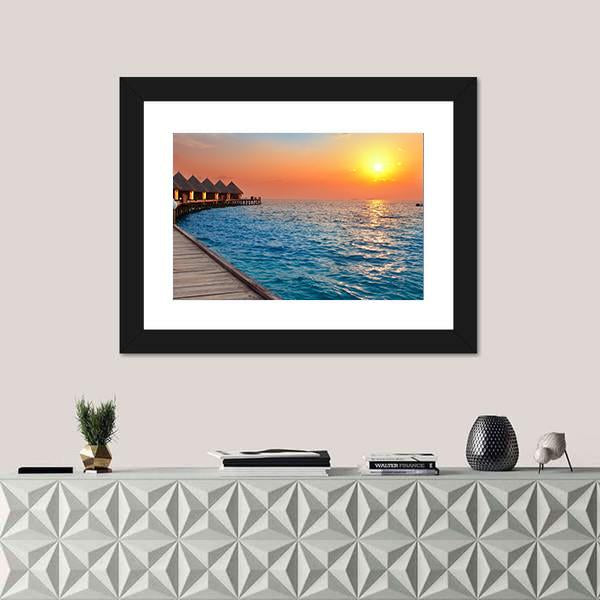 Sunset On Island In Ocean Canvas Wall Art-1 Piece-Framed Print-20" x 16"-Tiaracle