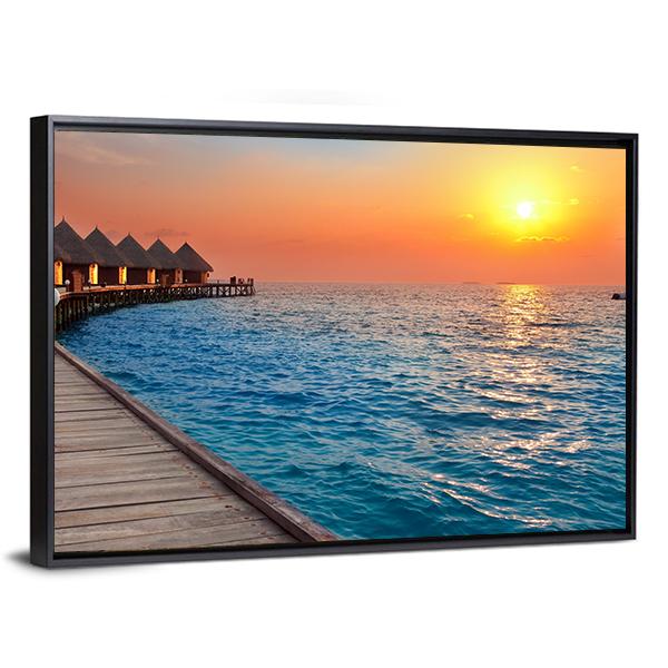 Sunset On Island In Ocean Canvas Wall Art-3 Horizontal-Gallery Wrap-25" x 16"-Tiaracle