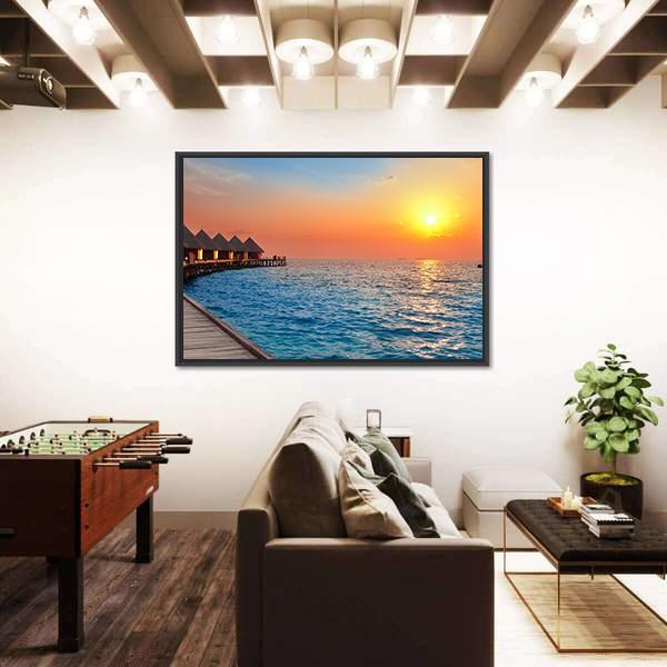 Sunset On Island In Ocean Canvas Wall Art-3 Horizontal-Gallery Wrap-25" x 16"-Tiaracle