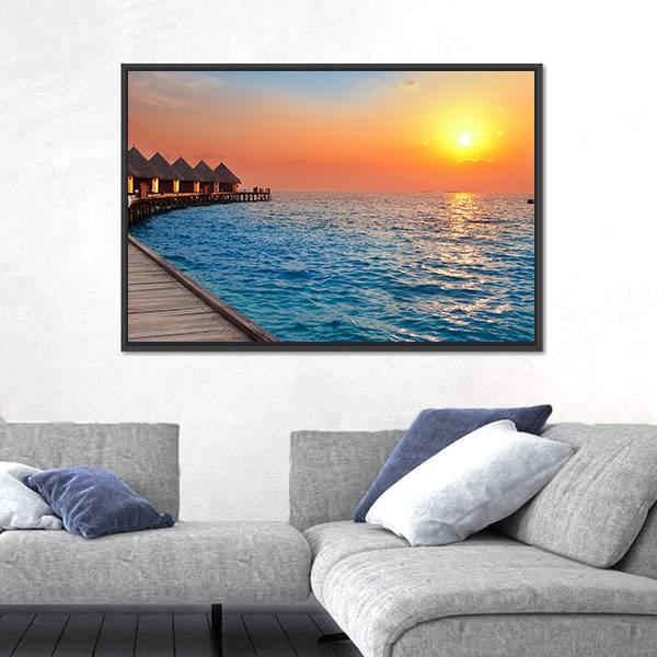 Sunset On Island In Ocean Canvas Wall Art-3 Horizontal-Gallery Wrap-25" x 16"-Tiaracle