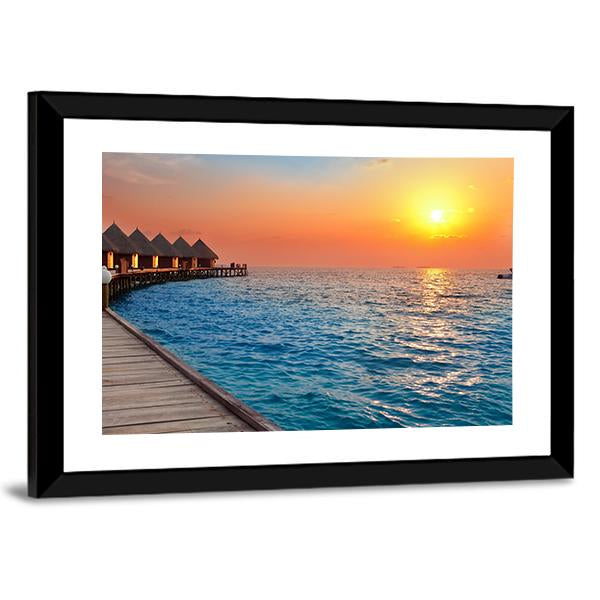 Sunset On Island In Ocean Canvas Wall Art-3 Horizontal-Gallery Wrap-25" x 16"-Tiaracle