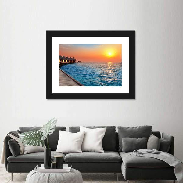 Sunset On Island In Ocean Canvas Wall Art-3 Horizontal-Gallery Wrap-25" x 16"-Tiaracle