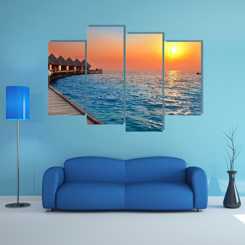 Sunset On Island In Ocean Canvas Wall Art-4 Pop-Gallery Wrap-50" x 32"-Tiaracle