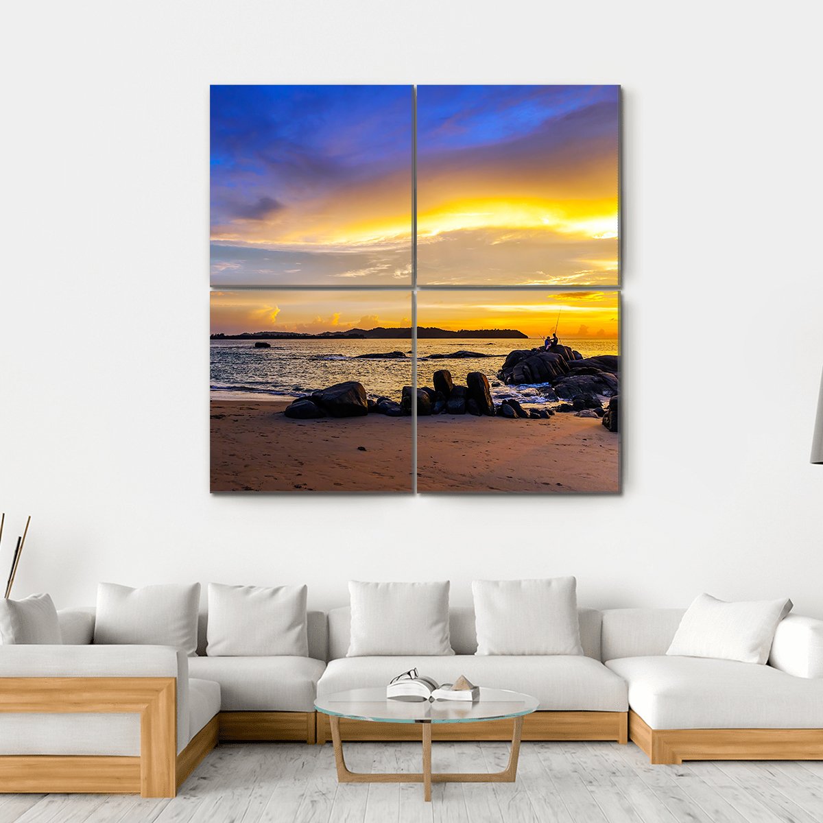 Sunset On Khao Lak Beach In Thailand Canvas Wall Art-4 Square-Gallery Wrap-17" x 17"-Tiaracle