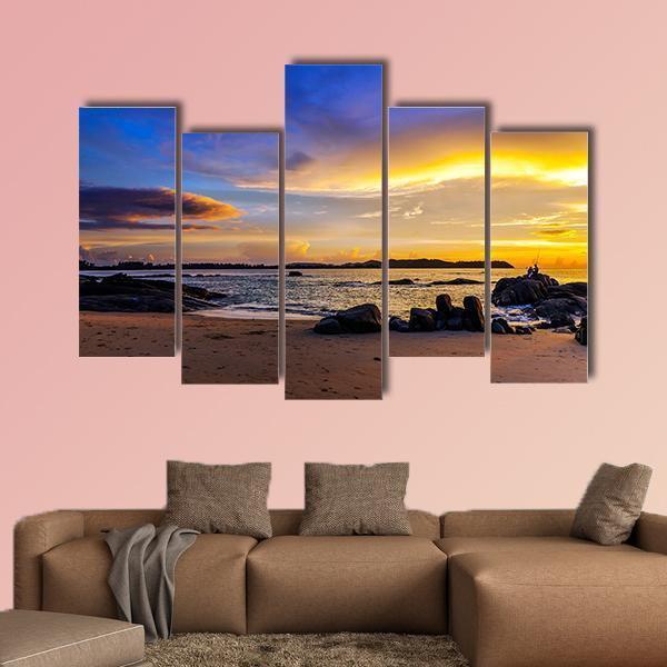 Sunset On Khao Lak Beach In Thailand Canvas Wall Art-5 Pop-Gallery Wrap-47" x 32"-Tiaracle