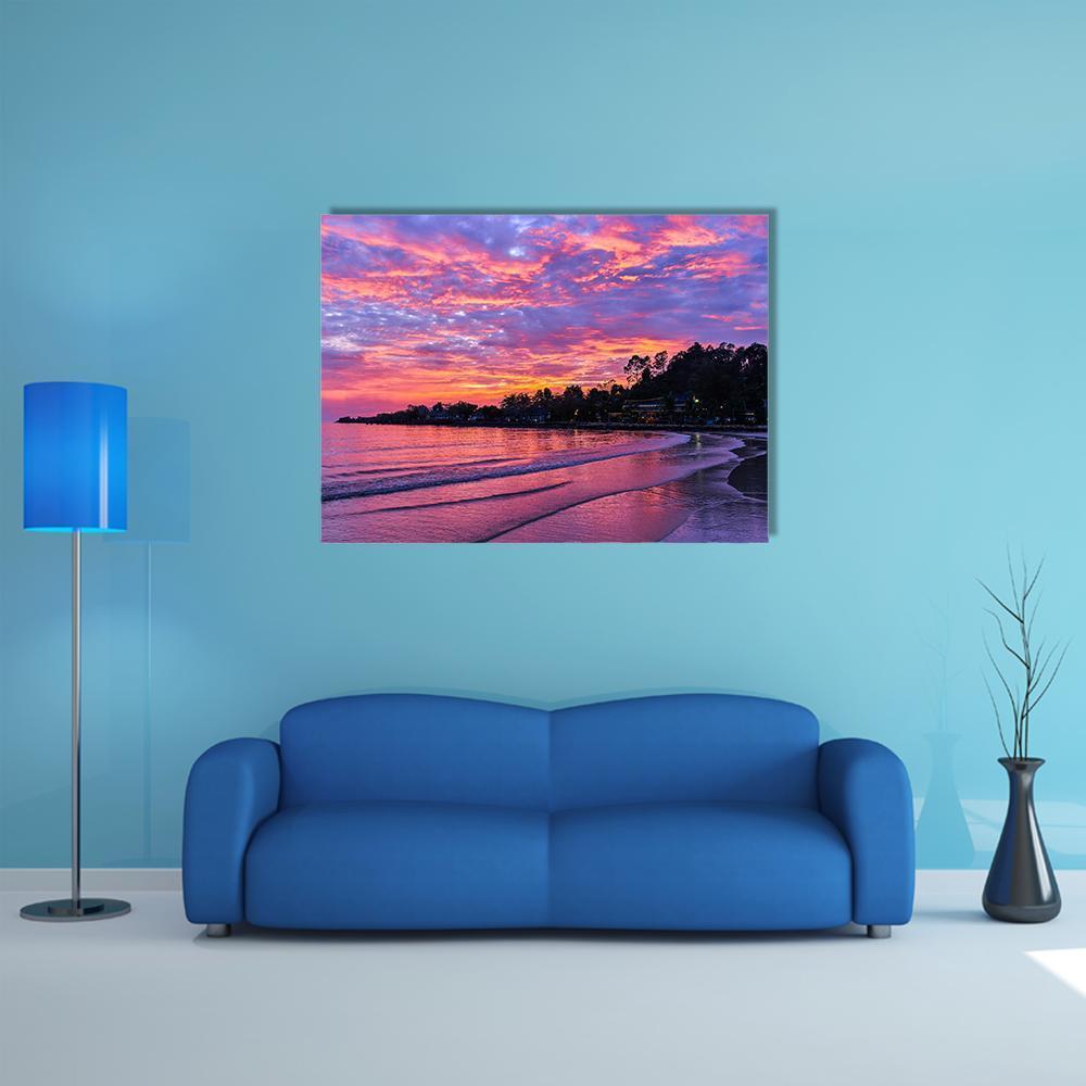 Sunset On Koh Chang Island Canvas Wall Art-5 Star-Gallery Wrap-62" x 32"-Tiaracle